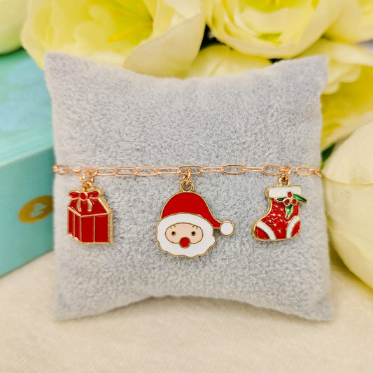 Rose Golden Three Charms Combo Christmas Bracelet (Design 32)