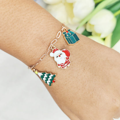 Rose Golden Three Charms Combo Christmas Bracelet (Design 25)