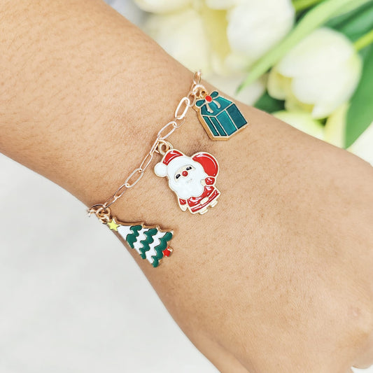 Rose Golden Three Charms Combo Christmas Bracelet (Design 25)