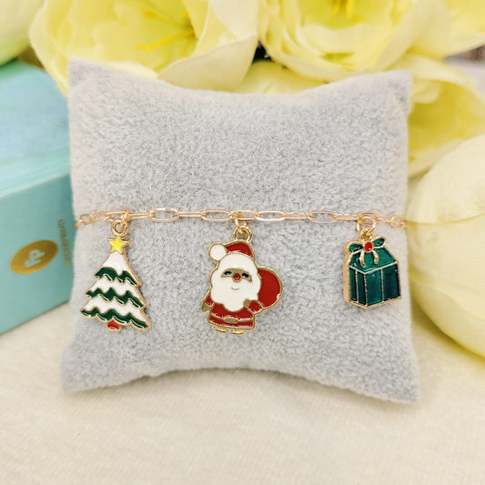 Rose Golden Three Charms Combo Christmas Bracelet (Design 25)