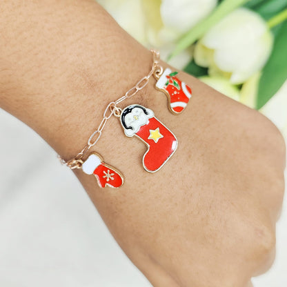 Rose Golden Three Charms Combo Christmas Bracelet (Design 22)