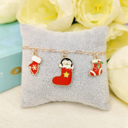 Rose Golden Three Charms Combo Christmas Bracelet (Design 22)