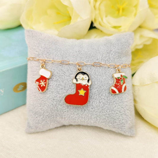 Rose Golden Three Charms Combo Christmas Bracelet (Design 22)