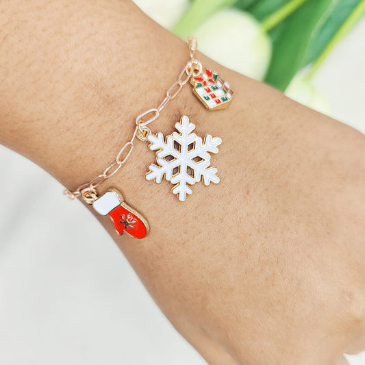 Rose Golden Three Charms Combo Christmas Bracelet (Design 26)