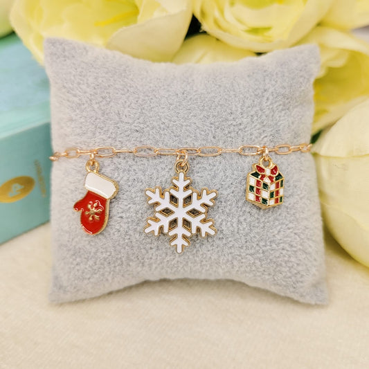 Rose Golden Three Charms Combo Christmas Bracelet (Design 26)