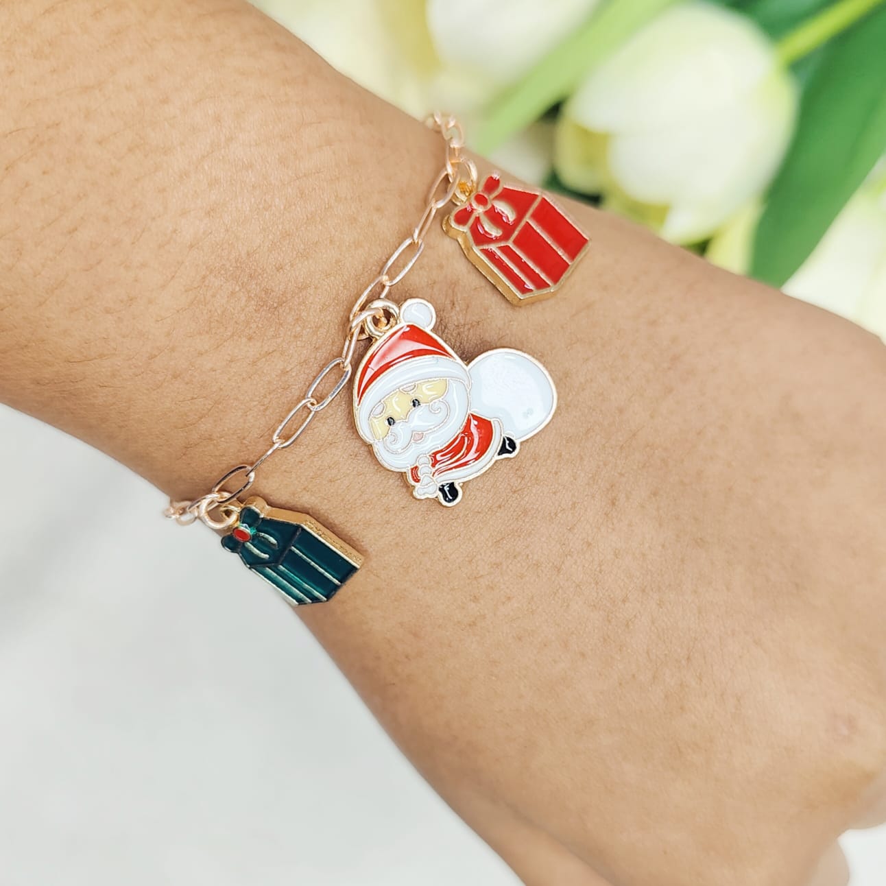 Rose Golden Three Charms Combo Christmas Bracelet (Design 12)