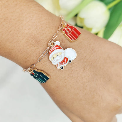 Rose Golden Three Charms Combo Christmas Bracelet (Design 12)