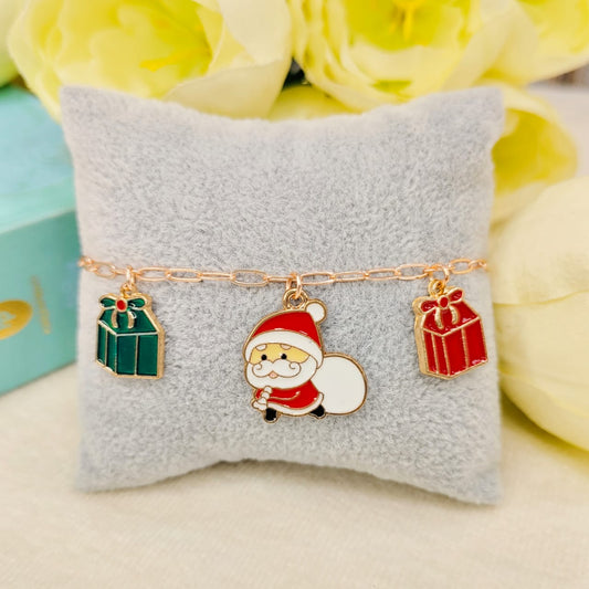 Rose Golden Three Charms Combo Christmas Bracelet (Design 12)