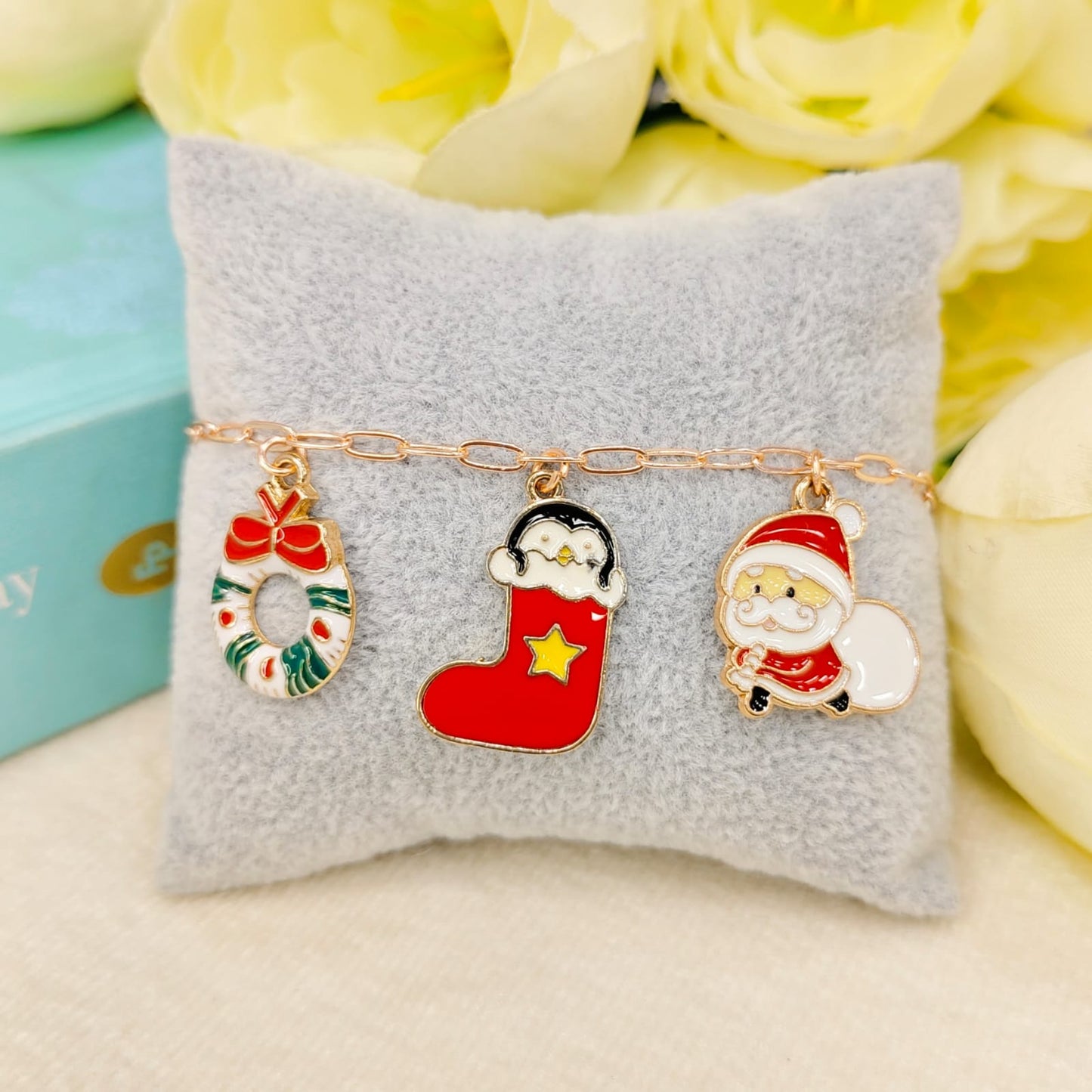 Rose Golden Three Charms Combo Christmas Bracelet (Design 13)