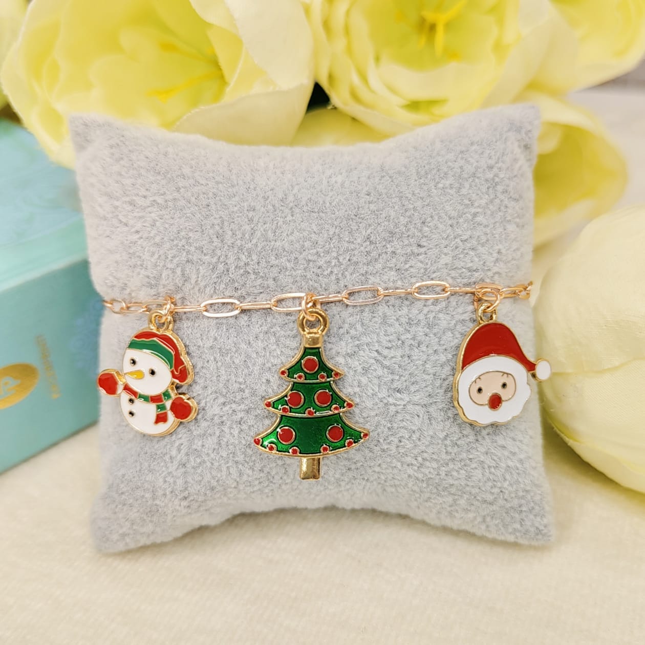 Rose Golden Three Charms Combo Christmas Bracelet (Design 33)