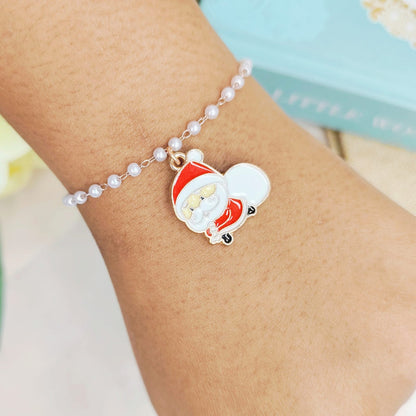 Sneaky Santa Rose Golden Christmas Pearl Chain Bracelet