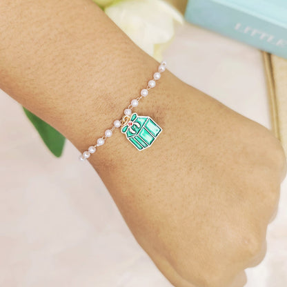 Green Mini Giftbox Rose Golden Christmas Pearl Chain Bracelet