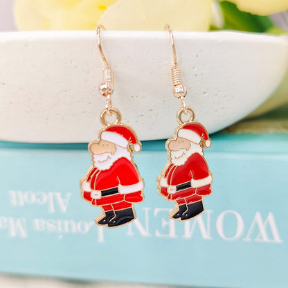 Standing Santa Rose Golden Christmas Earrings