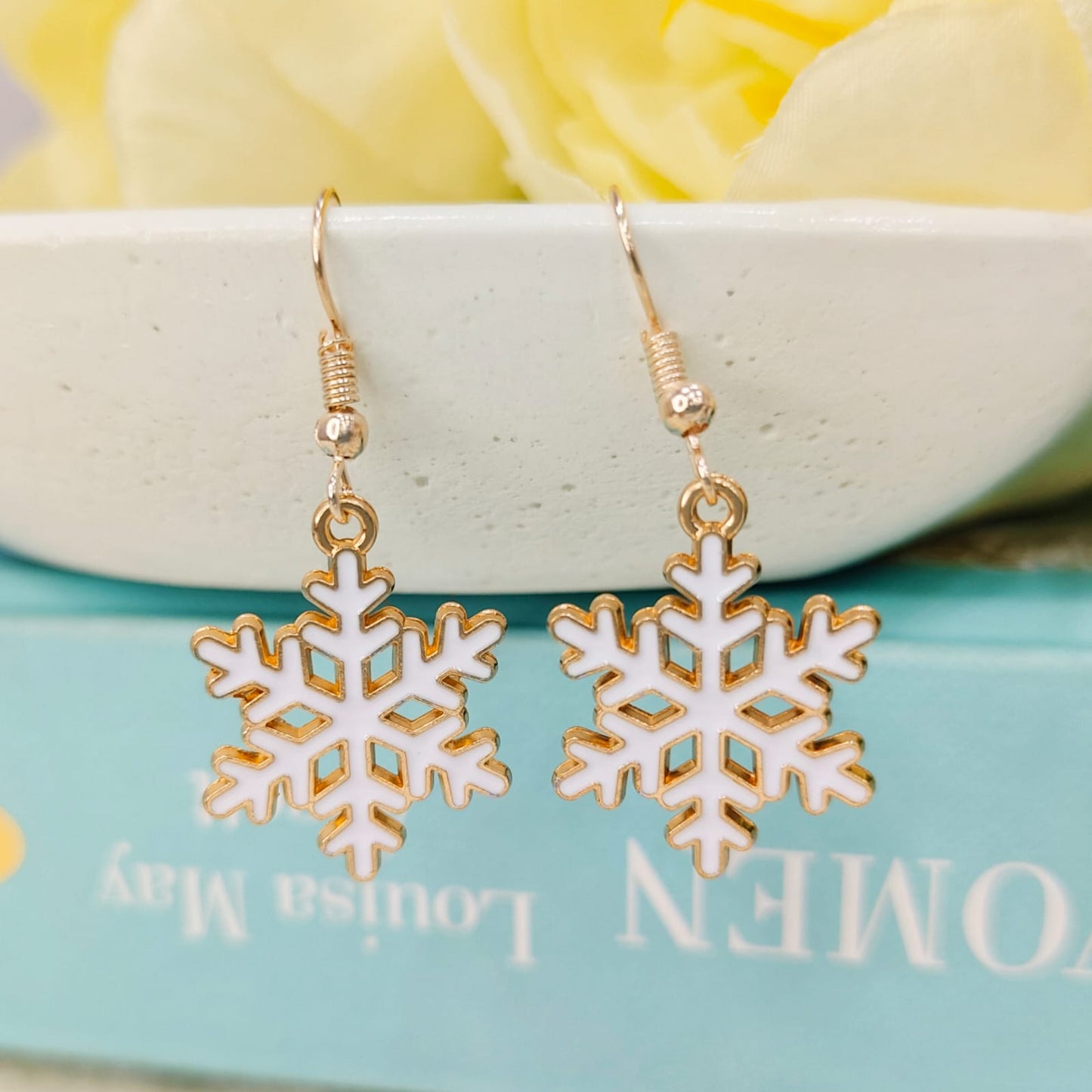 Spiky Snowflake Rose Golden Christmas Earrings