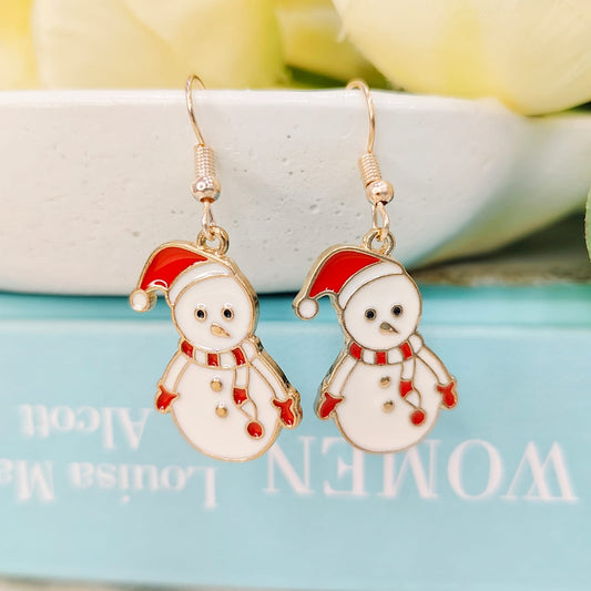 Chonky Snowman Rose Golden Christmas Earrings