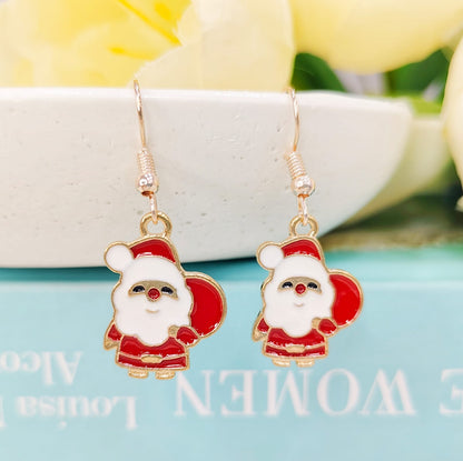 Cute Mini Santa Claus Rose Golden Christmas Earrings
