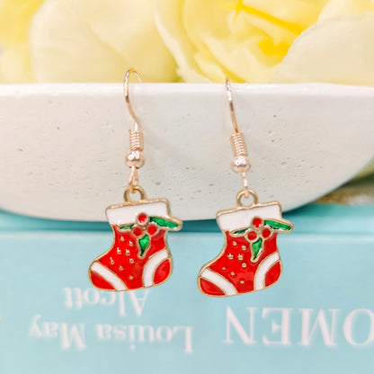 Mini Xmas Sock Rose Golden Christmas Earrings