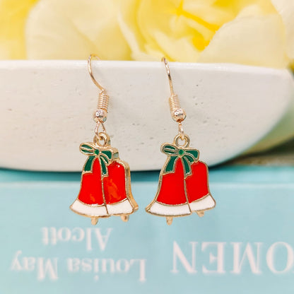 Double Jingle Bells Rose Golden Christmas Earrings