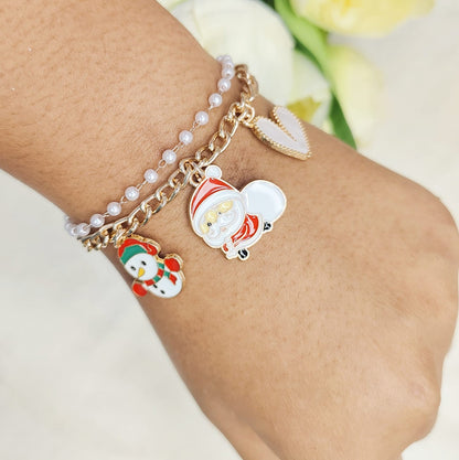 Rose Golden Three Charms Combo Christmas 2-Layer Bracelet (Design 1A)