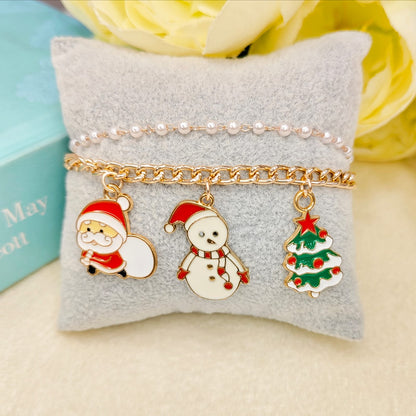 Rose Golden Three Charms Combo Christmas 2-Layer Bracelet (Design 4A)