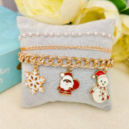 Rose Golden Three Charms Combo Christmas 3-Layer Bracelet (Design 10B)