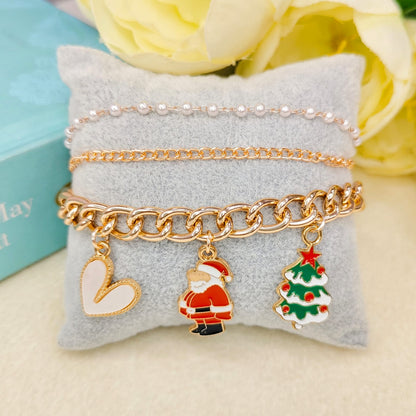 Rose Golden Three Charms Combo Christmas 3-Layer Bracelet (Design 1B)