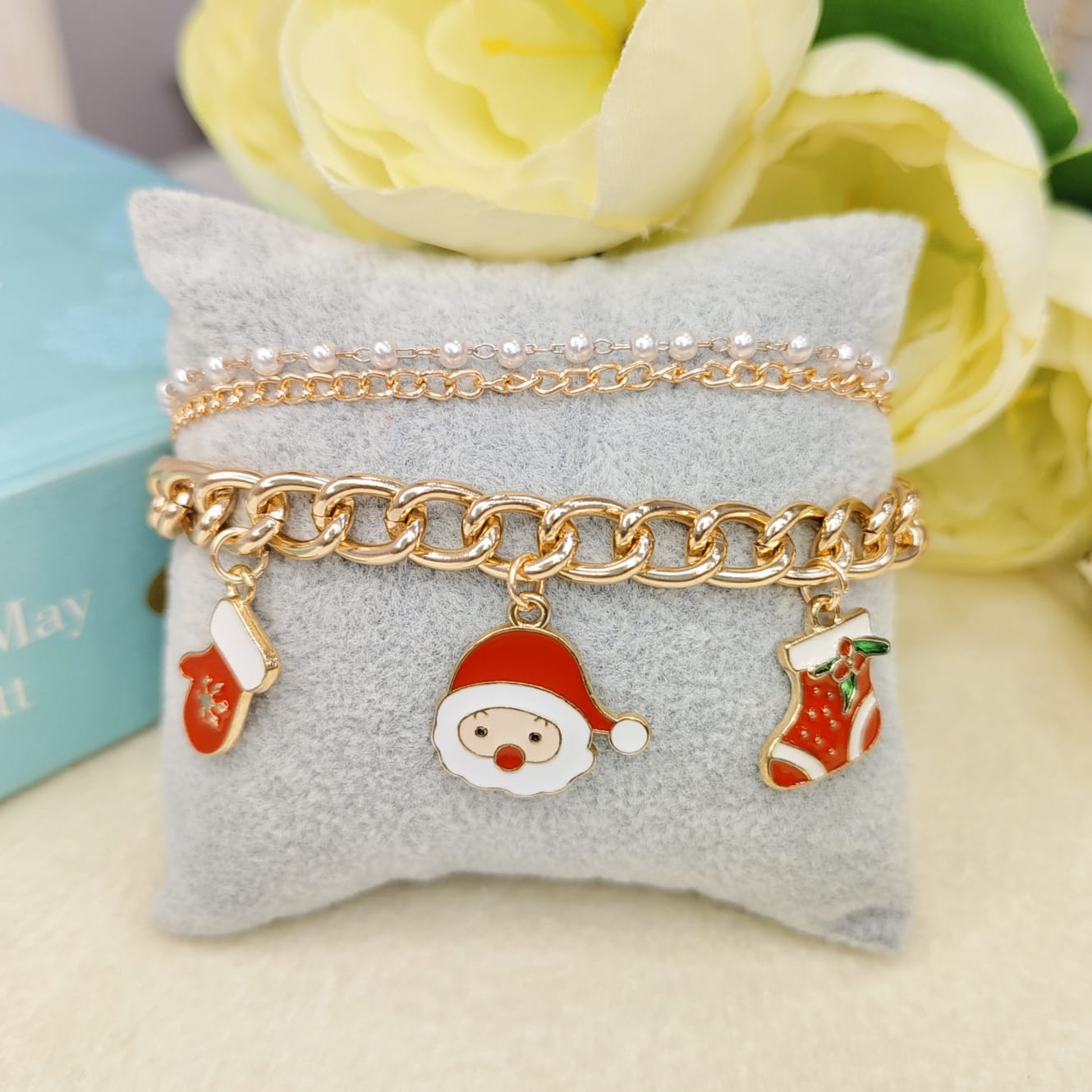 Rose Golden Three Charms Combo Christmas 3-Layer Bracelet (Design 12B)
