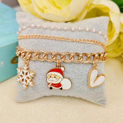 Rose Golden Three Charms Combo Christmas 3-Layer Bracelet (Design 11B)