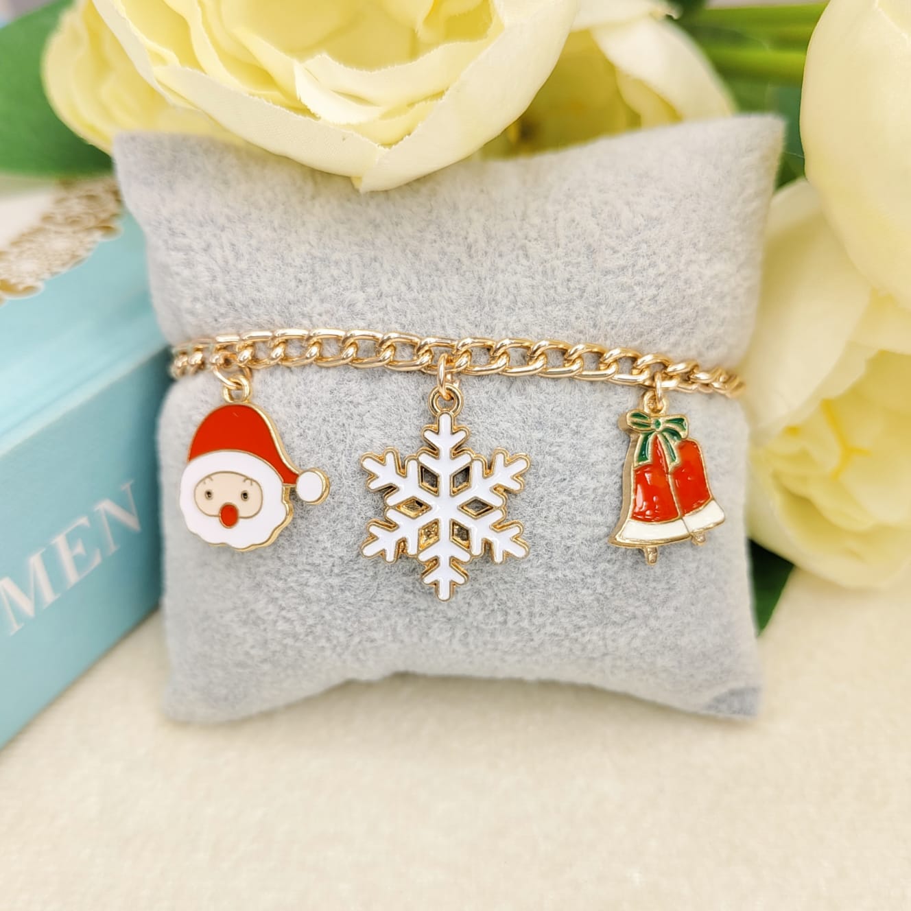 Rose Golden Three Charms Combo Christmas Bracelet (Design 30)