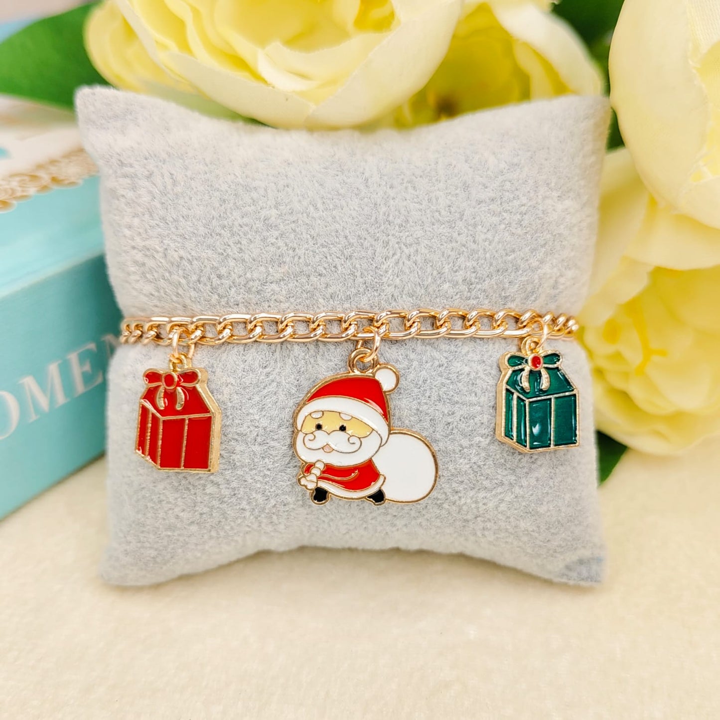 Rose Golden Three Charms Combo Christmas Bracelet (Design 8)