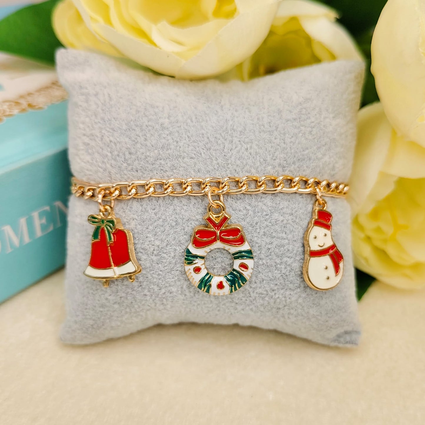 Rose Golden Three Charms Combo Christmas Bracelet (Design 7)