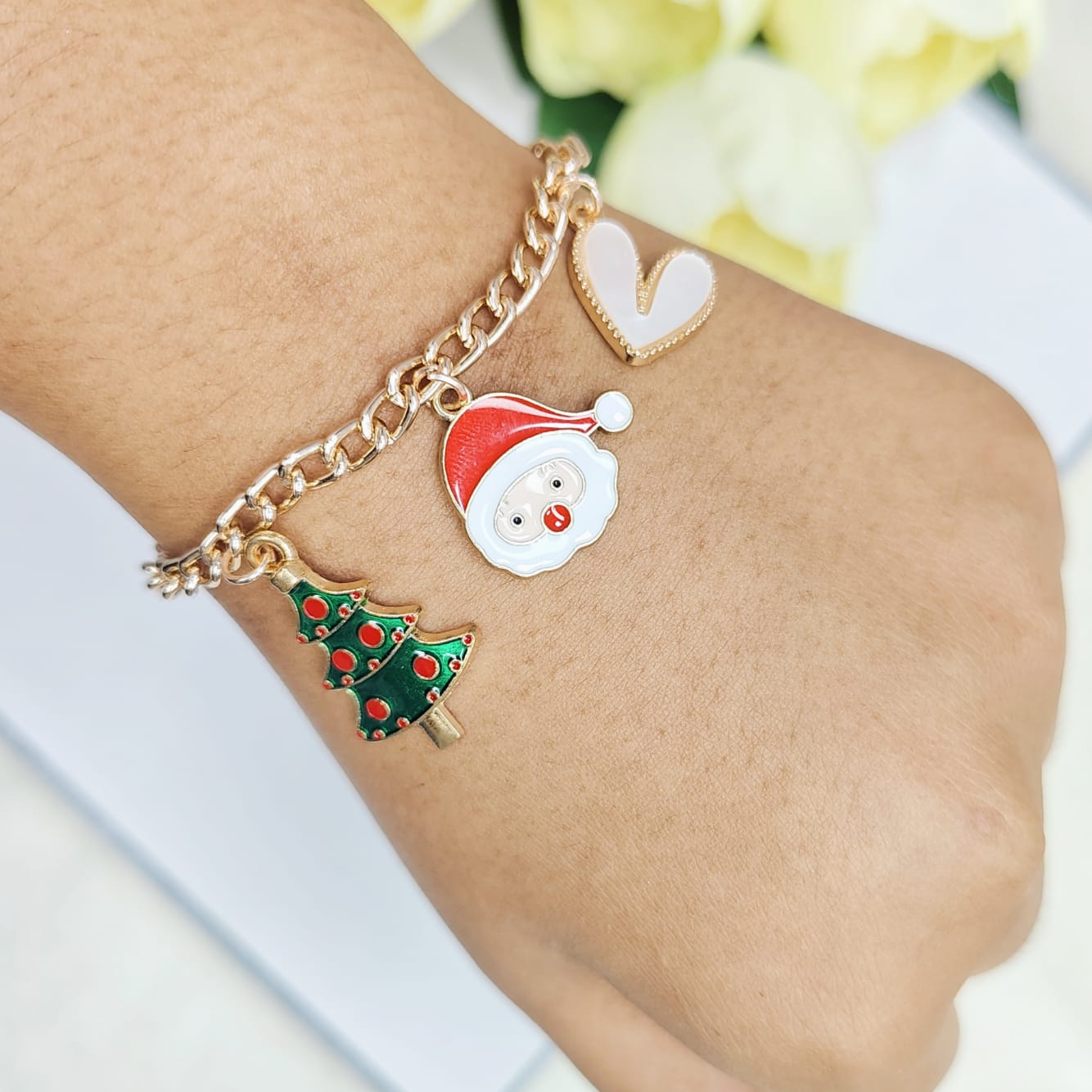 Rose Golden Three Charms Combo Christmas Bracelet (Design 31)