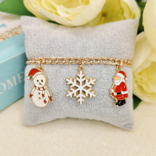 Rose Golden Three Charms Combo Christmas Bracelet (Design 28)
