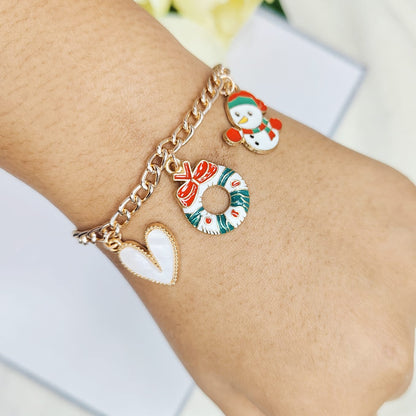 Rose Golden Three Charms Combo Christmas Bracelet (Design 17)
