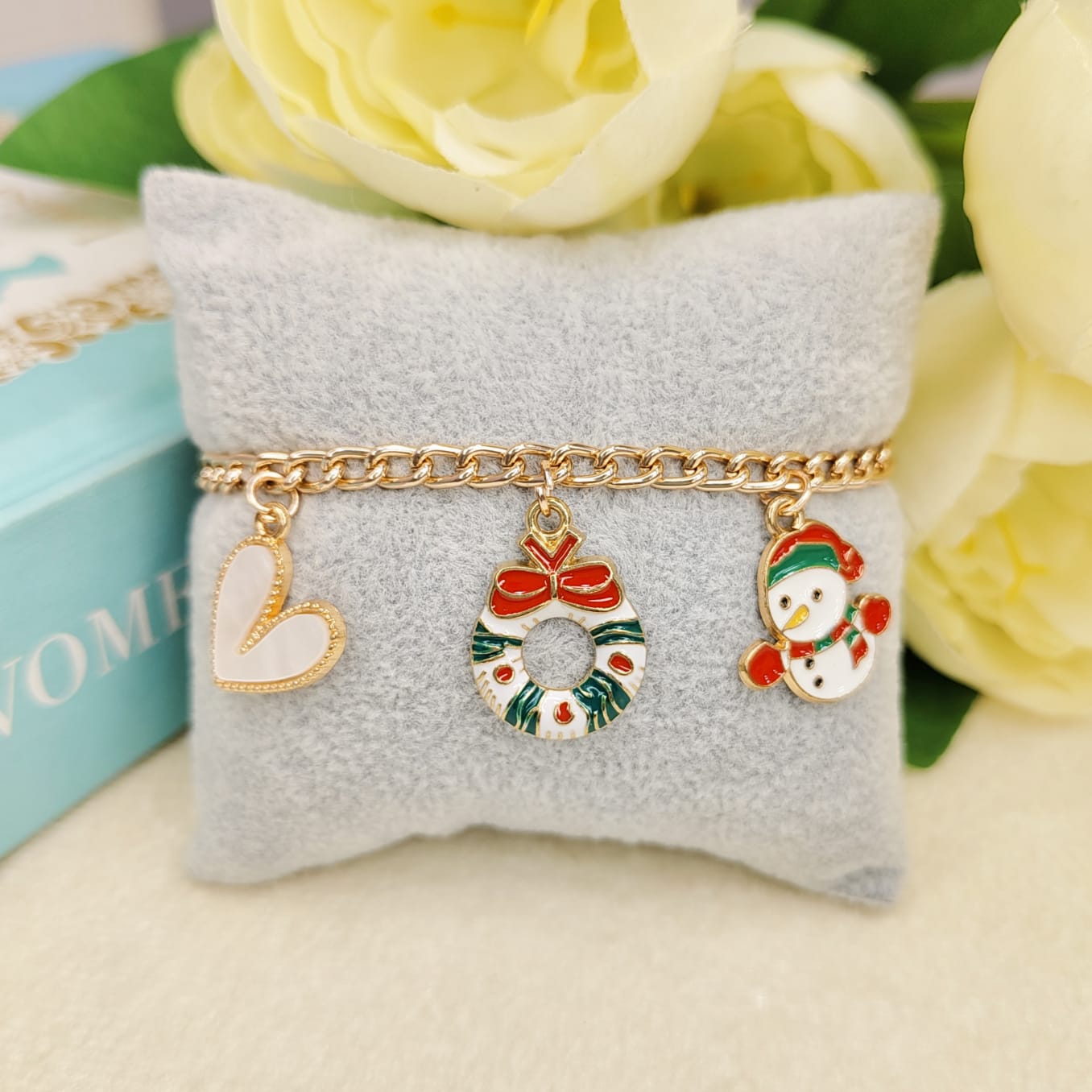 Rose Golden Three Charms Combo Christmas Bracelet (Design 17)