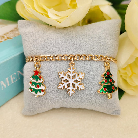 Rose Golden Three Charms Combo Christmas Bracelet (Design 29)