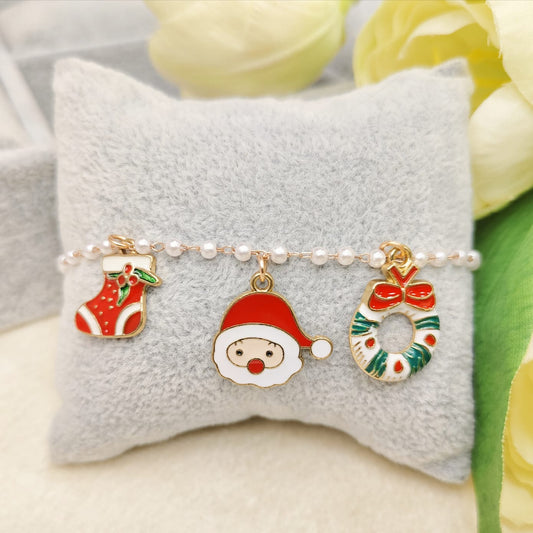 Rose Golden Three Charms Combo Christmas Bracelet (Design 34)