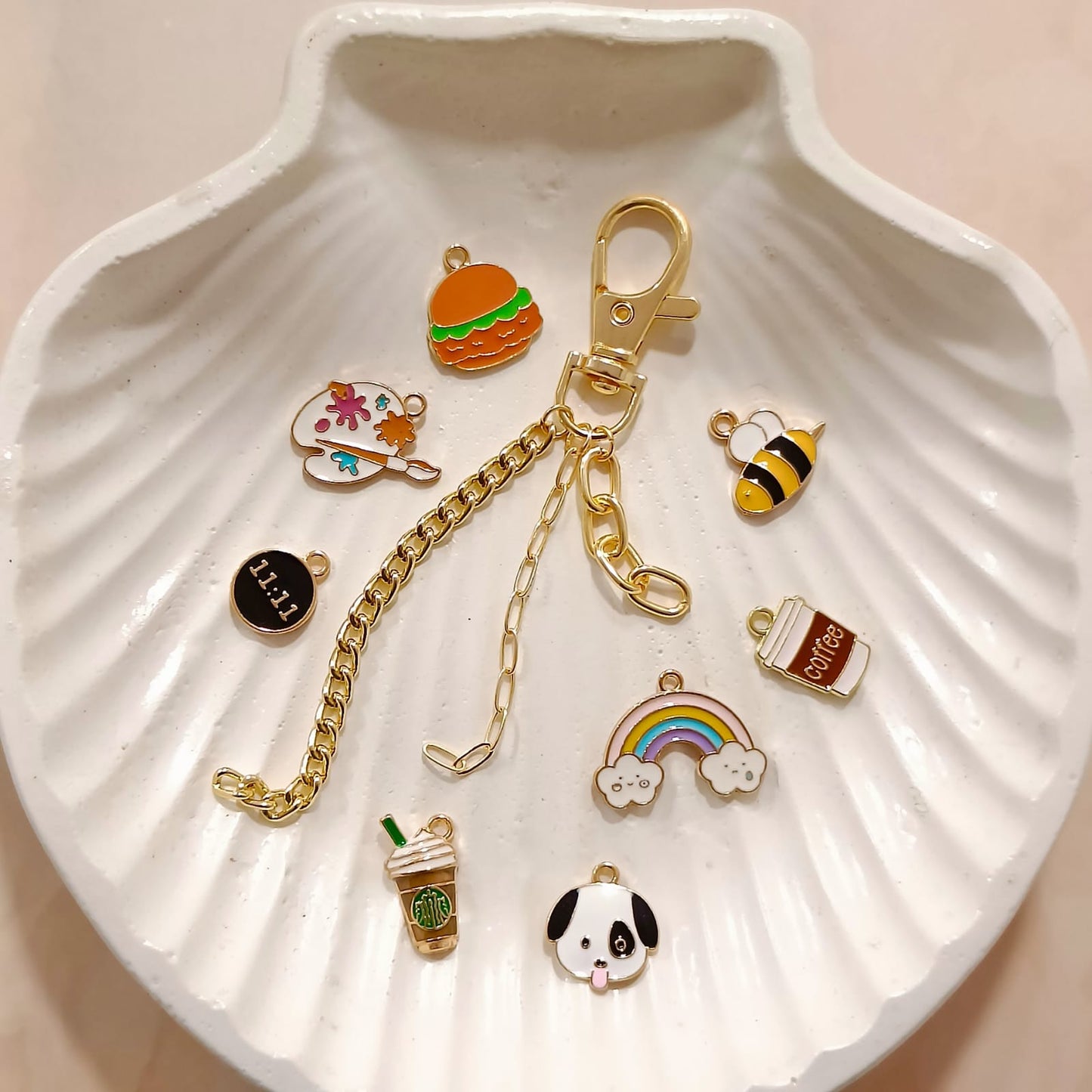 Layered Chain Dog-Lock Bag Charm Keychains
