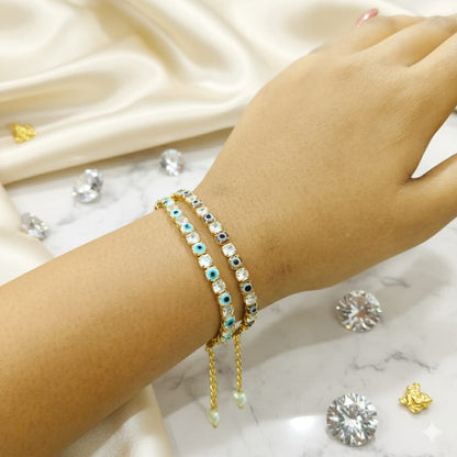 Maroon & White Evil Eye American Diamond Tennis Bracelets for Women (Pack of 2)