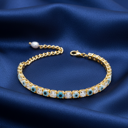 Maroon & White Evil Eye American Diamond Tennis Bracelets for Women (Pack of 2)