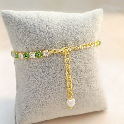 Dark Blue & Green Evil Eye American Diamond Tennis Bracelets for Women (Pack of 2)