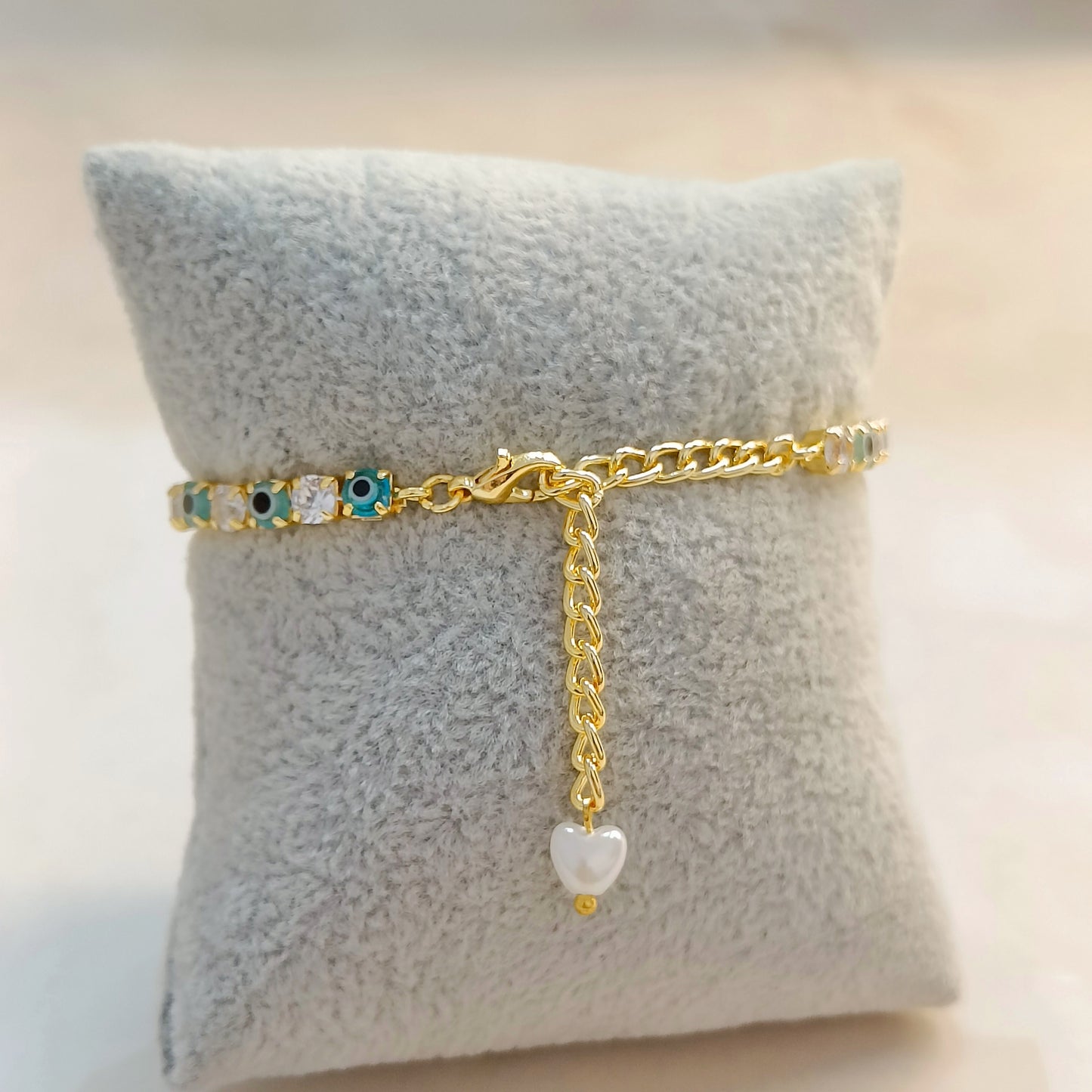 Sky Blue & Red Evil Eye American Diamond Tennis Bracelets for Women (Pack of 2)