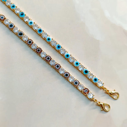 Maroon & White Evil Eye American Diamond Tennis Bracelets for Women (Pack of 2)