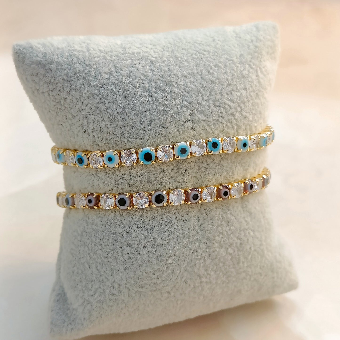 Maroon & White Evil Eye American Diamond Tennis Bracelets for Women (Pack of 2)