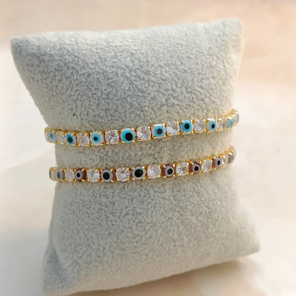 Maroon & White Evil Eye American Diamond Tennis Bracelets for Women (Pack of 2)