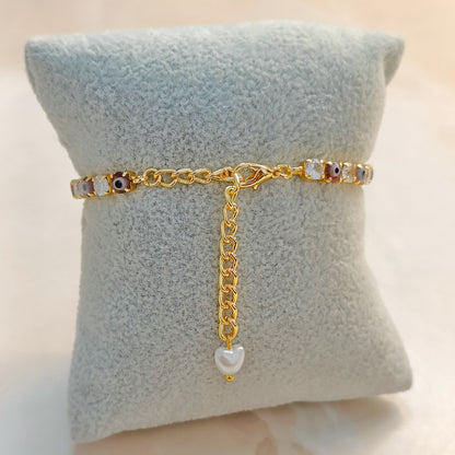 Maroon & White Evil Eye American Diamond Tennis Bracelets for Women (Pack of 2)