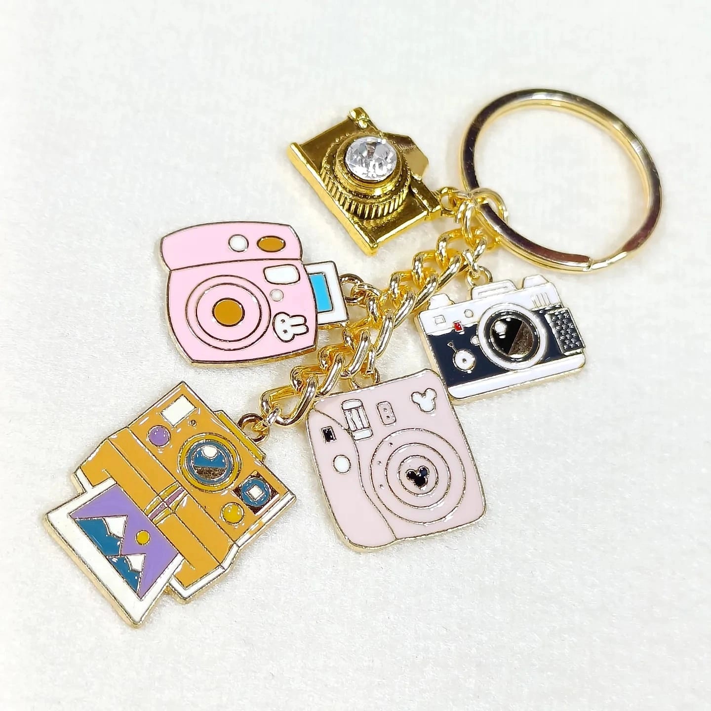 Five Cameras Travel Theme Golden Charms Keychain
