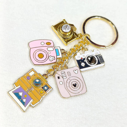 Five Cameras Travel Theme Golden Charms Keychain