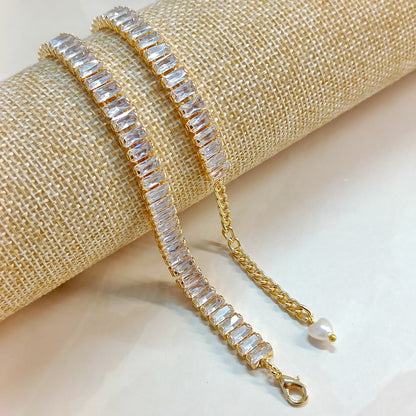 Golden Baguette American Diamond Tennis Bracelet for Women