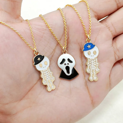 Spooky Ghost & Skeleton Man Halloween Golden Necklace for Women